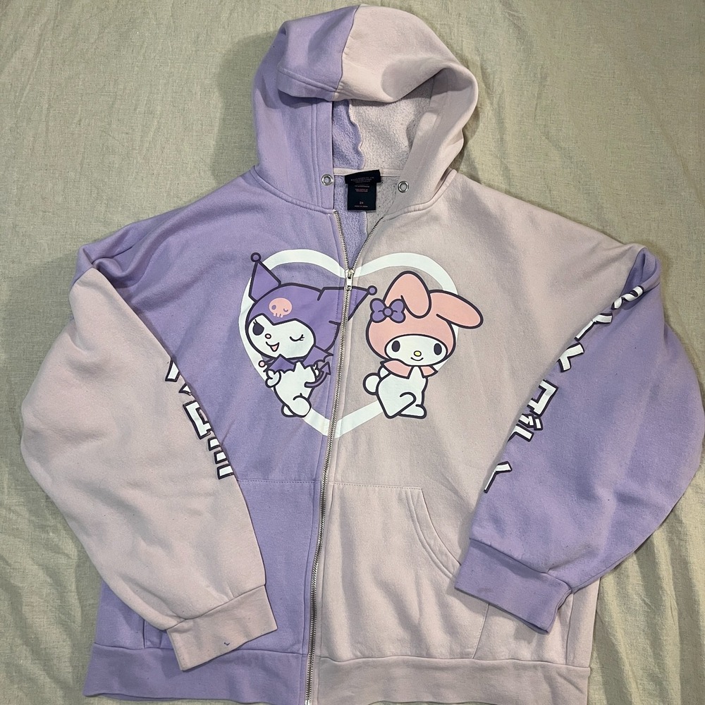 My Melody & Kuromi by Sanrio Pastel Purple Pink Color Block Full Zip Hoodie - Picture 2 of 12